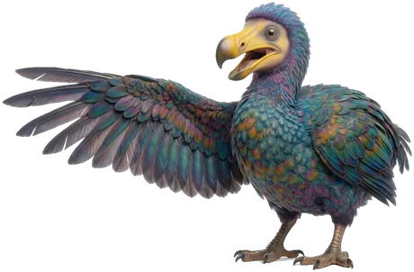 Le dodo, mascotte du site, qui montre le chemin de l'aile