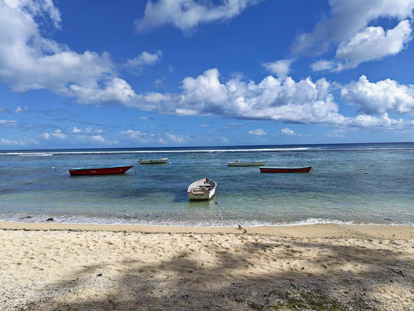 Barques de pêche traditionnelles sur une plage à Maurice