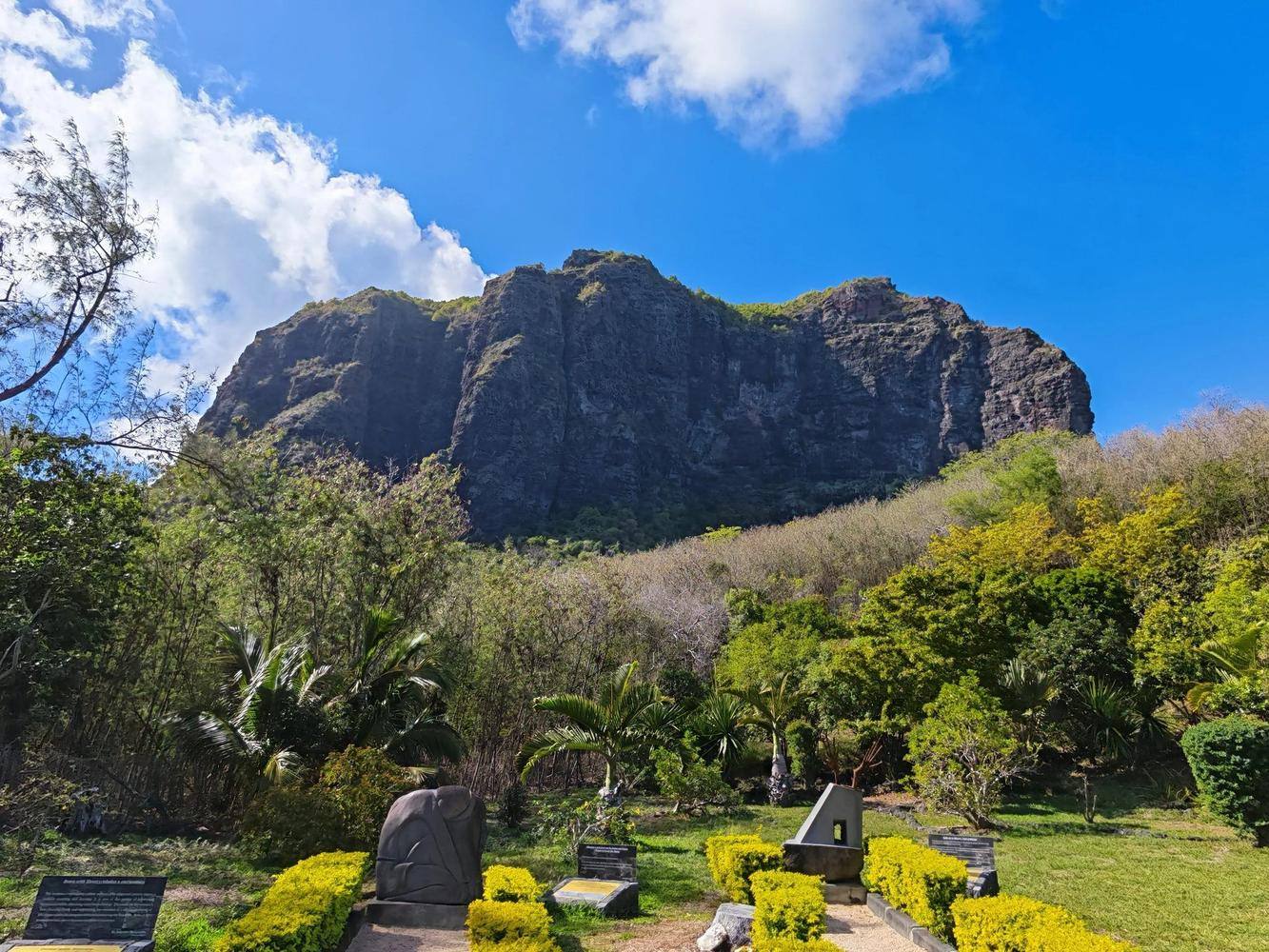 Montagne du Morne Brabant à Maurice vue depuis un jardin
